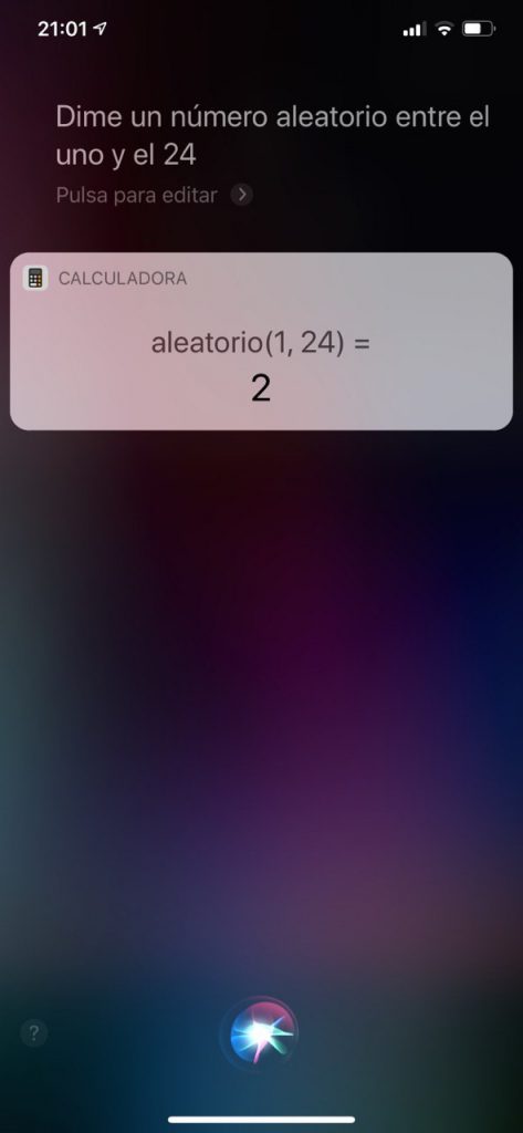 Captura de pantalla de Siri con un 2
