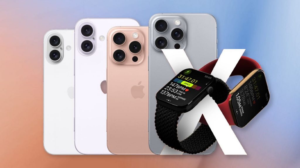 Imagen promocional mostrando iPhone 16 y Apple Watch Series X con sus posibles nuevas características