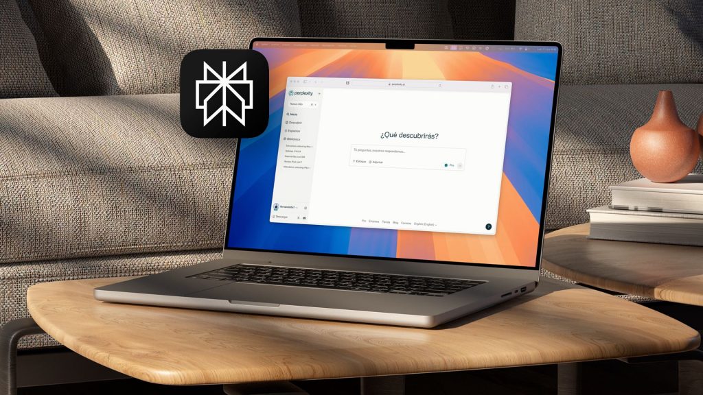 Imagen de un Mac con Perplexity abierto y el icono de la app.