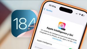 Imagen de un iPhone con Apple Intelligence y el icono de iOS 18.4