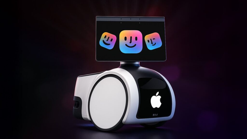 Robot de Apple con pantalla inteligente y logo iluminado en la hoja de ruta de nuevos productos