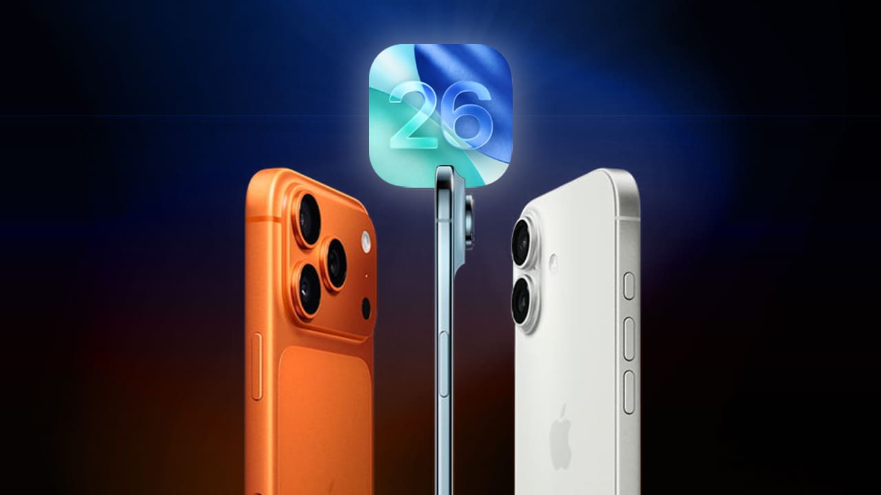 iPhone 17, 17 Pro y 17 Air mostrando el logo de iOS 26 en fondo oscuro