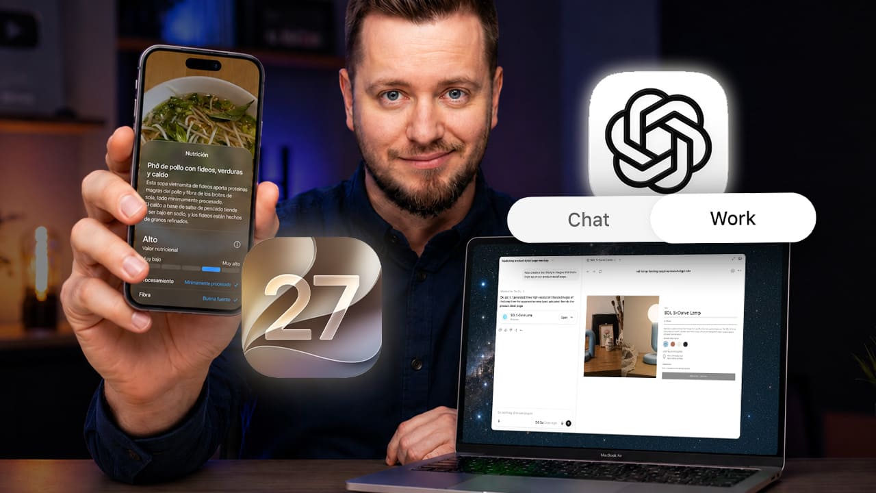 Fer muestra GPT-Live en un iPhone y ChatGPT Work en un Mac junto al icono de iOS 27.